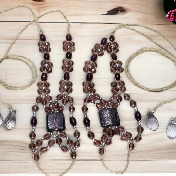 NEW Purple Glass Beaded Barefoot Sandals. Beach or bellydance foot jewelry. - Picture 3 of 6